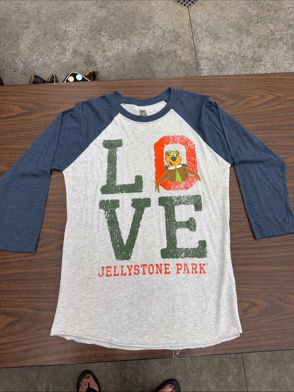 Yogi Bear Jellystone Park Women’s LOVE Raglan Tee - Gray & Navy small
